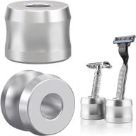 🪒 linkidea 2 pack safety razor stand: durable aluminum alloy shaving stand for bathroom countertops - silver logo