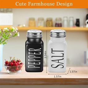 img 3 attached to Farmhouse Salt and Pepper Shaker Set - Cute Vintage Glass Black and White Shakers with Stainless Steel Lid - Ideal for a Black and White Kitchen, Rae Dunn Kitchen Decor - DWTS