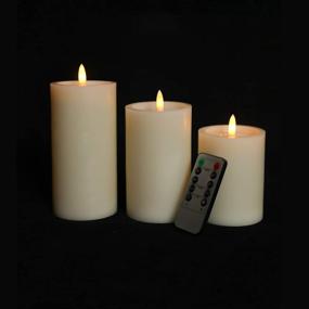 img 4 attached to 🕯️ Flameless LED Vanilla Scented Pillar Candles: Remote Control, Timer, 10-Key Set of 3, Ivory White