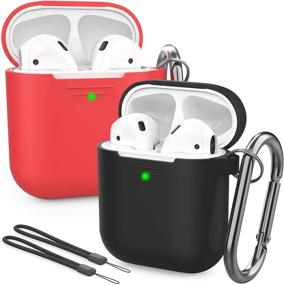 img 4 attached to Улучшенный силиконовый чехол защитный чехол для Apple AirPods 2 и 1 [Видимый передний светодиод] - Черный и красный