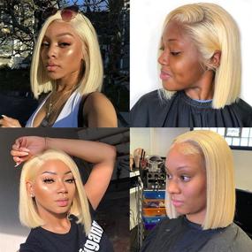 img 1 attached to Lovigs Lace Front Human Hair Wigs with Baby Hair | Natural Hairline Blonde Bob Wig | Straight Brazilian Wig 613 Color | 8 Inch Bob Wigs for Black Women