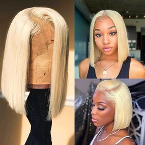 img 2 attached to Lovigs Lace Front Human Hair Wigs with Baby Hair | Natural Hairline Blonde Bob Wig | Straight Brazilian Wig 613 Color | 8 Inch Bob Wigs for Black Women