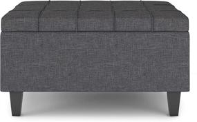 img 1 attached to 🔲 Slate Grey 34-Inch SIMPLIHOME Harrison Ottoman: Small Coffee Storage Table Perfect for Organizing