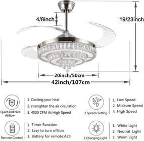 img 2 attached to 🌀 42-Inch Crystal Ceiling Fans Chandelier with Lights and Remote Control - Retractable Blades, 3 Color Changes, 3 Speeds - Ideal Ceiling Fixture for Home Decoration in Living Room or Bedroom