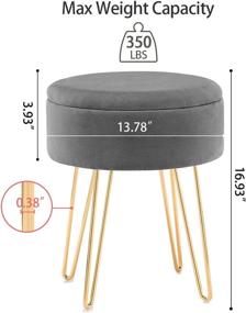 img 1 attached to Grey Velvet Vanity Chair Stool with Wood Tray Coffee Table & Golden Metal Leg - Apicizon Round Storage Ottoman Footrest for Bedroom