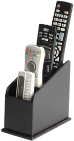 img 4 attached to JACKCUBE Design 4 Compartments Black Leather Remote Control Organizer: Keep Your Controllers Tidy and Within Reach with Stylish Media Storage Box – :MK292A