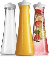 🥤 plastic carafe water pitcher set - clear juice containers with lids for fridge - bpa free party drink pitcher - non-dishwasher safe (3 pack, 50 oz) - ideal for mimosa bar logo