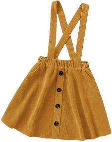 img 4 attached to 👗 Adorable Romwe Corduroy Button Front Overall Jumper Dress for Girls - Criss Cross Back and Elastic Waist, Solid Color