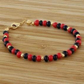 img 2 attached to 👁️ In Season Jewelry 18k Gold Plated Evil Eye Protection Bracelet with Red and Black Simulated Azabache beads - 7 Inch