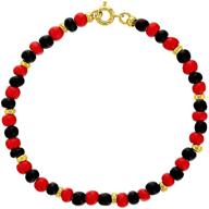 👁️ in season jewelry 18k gold plated evil eye protection bracelet with red and black simulated azabache beads - 7 inch logo