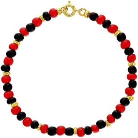 img 4 attached to 👁️ In Season Jewelry 18k Gold Plated Evil Eye Protection Bracelet with Red and Black Simulated Azabache beads - 7 Inch