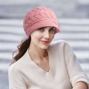 img 1 attached to Warm Knitted Slouchy Wool Hats Cap with Visor for Women - Loritta Winter Beanie Hat