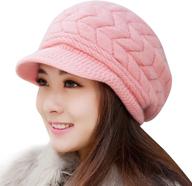 warm knitted slouchy wool hats cap with visor for women - loritta winter beanie hat logo