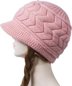 img 3 attached to Warm Knitted Slouchy Wool Hats Cap with Visor for Women - Loritta Winter Beanie Hat