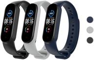 📱 seltureone (3 pack) compatible replacement bands for mi band 5 | silicone watch straps for mi band 5 fitness tracker smart band | women men | black, gray, navy logo