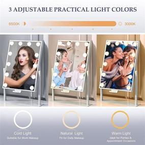 img 2 attached to 💄 Hollywood Vanity Mirror with Lights | Lighted Makeup Mirror with Phone Holder | 3 Lighting Modes | Detachable 10X Magnification Mirror | 14x21 Inch | Touch Control | 360° Rotation