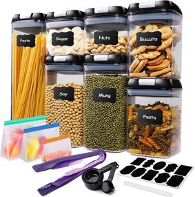 img 4 attached to Set of 7 Airtight Food Storage Containers, Proubejy BPA-Free Plastic Kitchen Pantry Organization Containers with Lids. Includes Food Storage Bags, Food Tongs, Labels, Spoons. Perfect for Cereal, Flour, Sugar.