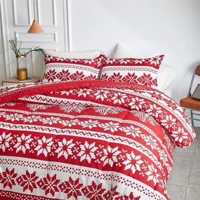 img 2 attached to 🎁 Uozzi Bedding Christmas Red Comforter Set Queen Size - Holiday Style Reversible Down Alternative Duvet for New Year Gift Choice - 800 TC with Red White Snowflake Design and 2 Pillow Shams