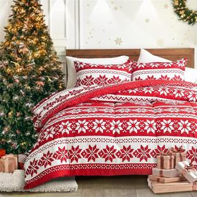 img 4 attached to 🎁 Uozzi Bedding Christmas Red Comforter Set Queen Size - Holiday Style Reversible Down Alternative Duvet for New Year Gift Choice - 800 TC with Red White Snowflake Design and 2 Pillow Shams