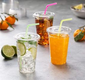 img 1 attached to 🥤 [Pack of 50] Clear PET Plastic Cups - 20 Oz - with Flat Lids for Iced Coffee, Cold Drinks, Milkshake, Slush Cups, Smoothies, Slurpees - Ideal for Parties and Disposable Use