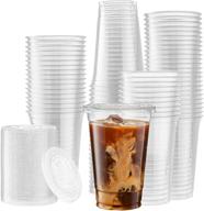 🥤 [pack of 50] clear pet plastic cups - 20 oz - with flat lids for iced coffee, cold drinks, milkshake, slush cups, smoothies, slurpees - ideal for parties and disposable use logo