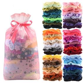 img 4 attached to 🎁 60 Pcs Premium Velvet Hair Scrunchies: Must-Have Hair Bands for Women or Girls with Gift Bag - Perfect Holiday Gift