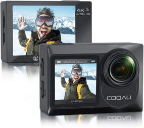 img 4 attached to 📷 COOAU Dual Screen Ultra HD 4K 60FPS 20MP WiFi EIS Touchscreen Sports Action Camera with External Microphone, Remote Control, Waterproof Up to 131 Feet, Helmet Vlogging Camera, 2x1350mAh Batteries