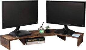 img 4 attached to J JACKCUBE DESIGN Rustic Torched Wood Dual Monitor Stand, Adjustable Angle Riser for 2 Monitors, Office Desk Organizer, Computer Tabletop Screen Shelf for PC, TV, Laptop - MK547B