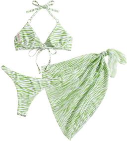 img 3 attached to SOLY HUX 3 Piece Tie Dye Bikini Set for Women - Swimsuit with Sarongs Cover Ups, Beach Skirt Bathing Suit