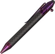 ✏️ compact size 4.5'' carbon fiber bolt action pen with retractable stylus tip for touch screens, skelton out deep pocket clip - carbon fiber purple logo