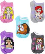 👑 disney princess little girls 5-pack no-show ankle socks logo