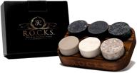 🥃 r.o.c.k.s. whiskey chilling stones - premium handcrafted granite round sipping rocks, set of 6 - hardwood tray - perfect gift logo