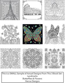 img 1 attached to 📚 Engaging Adult Coloring Books Set: Discover Landmarks, Henna Art, Butterflies, and Flower Designs - 3 Pack