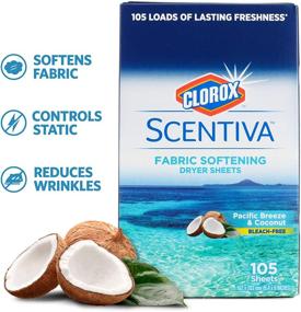 img 2 attached to 🥥 Clorox Scentiva Fabric Softening Dryer Sheets: Pacific Breeze & Coconut Scent, 105 Count