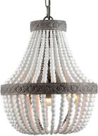 🌸 viluxy 3-light bohemian wood bead chandelier vintage rustic pendant light with white finish for bedroom, kitchen island, and girl's room логотип