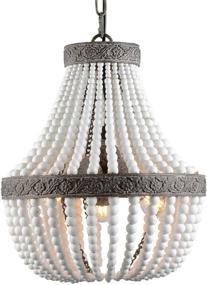 img 4 attached to 🌸 VILUXY 3-Light Bohemian Wood Bead Chandelier Vintage Rustic Pendant Light with White Finish for Bedroom, Kitchen Island, and Girl's Room