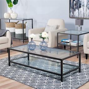 img 3 attached to 🌑 Modern Gray Pewter Glass Coffee Table with Clear Glass - Studio Designs Home, 55" Rectangular Living Room Coffee Table
