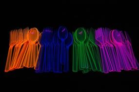 img 1 attached to 🌟 Glow in the Dark: DirectGlow Assorted Neon UV Blacklight Reactive 48 piece Plastic Cutlery Set for Memorable Parties