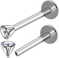 💎 set of 2 internally threaded surgical steel 16g labret earrings piercing jewelry lip monroe with 2.5mm flat head crystal - expanded selection available for more choices logo