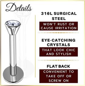 img 2 attached to 💎 Set of 2 Internally Threaded Surgical Steel 16g Labret Earrings Piercing Jewelry Lip Monroe with 2.5mm Flat Head Crystal - Expanded Selection Available for More Choices