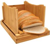 🍞 bamboo wood bread slicer: adjustable thickness cutting board for homemade bread, bagels, sandwiches - foldable stand with crumb catcher tray logo