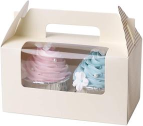 img 3 attached to 🧁 25pcs Ivory Cupcake Boxes with 2 Cavity Containers and Handles for Birthday Party - ONE MORE Cupcake Holders Carrier with Insert & PVC Window