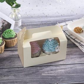 img 2 attached to 🧁 25pcs Ivory Cupcake Boxes with 2 Cavity Containers and Handles for Birthday Party - ONE MORE Cupcake Holders Carrier with Insert & PVC Window