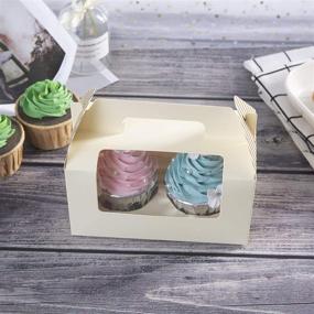 img 1 attached to 🧁 25pcs Ivory Cupcake Boxes with 2 Cavity Containers and Handles for Birthday Party - ONE MORE Cupcake Holders Carrier with Insert & PVC Window