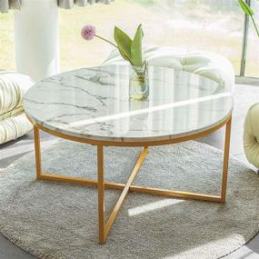 img 2 attached to 🔸 VONLUCE 36 Inch Modern Round Coffee Table with Faux Marble Top: Stylish Mid-Century Accent Table for Living Rooms, Bedrooms and Entryways - White Marble and Gold