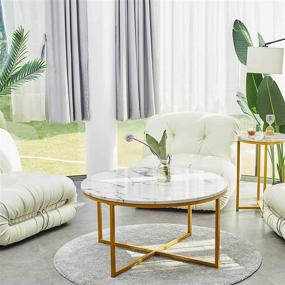 img 1 attached to 🔸 VONLUCE 36 Inch Modern Round Coffee Table with Faux Marble Top: Stylish Mid-Century Accent Table for Living Rooms, Bedrooms and Entryways - White Marble and Gold