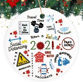 img 2 attached to 🎄 Granville 2021 Christmas Ornaments - Festive Keepsake Tree Decorations - Commemorative Pandemic Ornaments - 3.5 Inch Ceramic Hanging Ornaments