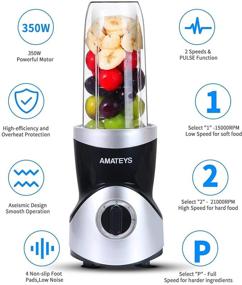 img 1 attached to 🥤 AMATEYS Professional Personal Blender for Shakes and Smoothies 350 Watts – Blending, Grinding, and Coffee Grinding Blades – Portable and Travel-Friendly – 10oz + 24oz Travel Bottles with Lids – 2 Speeds with Pulse Function – Juice Blender Set