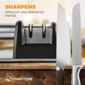 img 3 attached to 🔪 PriorityChef Knife Sharpener with 2-Stage Diamond Coated Wheel System for Straight and Serrated Knives – Fast, Safe, and Effortless Sharpening Solution