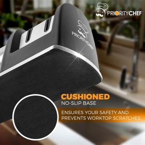 img 1 attached to 🔪 PriorityChef Knife Sharpener with 2-Stage Diamond Coated Wheel System for Straight and Serrated Knives – Fast, Safe, and Effortless Sharpening Solution